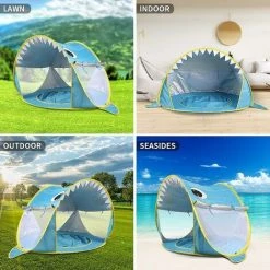 BDD Tente De Plage Pour Bébé Pop Up Avec Piscine, Tente D'ombre De Requin Portable, Tente De Plage Extérieure Bleu -Tente de réception Soldes 65375561 5