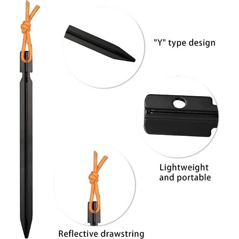 BDD 12 Piquets De Tente, Piquets De Tente Robustes En Forme De Y Pour L'extérieur, La Plage Et La Randonnée (noir) 5 BDD 12 Piquets De Tente, Piquets De Tente Robustes En Forme De Y Pour L'extérieur, La Plage Et La Randonnée (noir) – Image 3