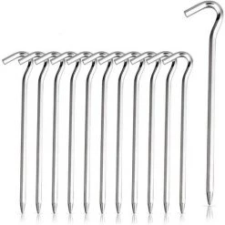 AOUGO Lot De 14 Piquets De Tente, Crochets De Tente En Métal Robustes, Piquets De Camping, Piquets De Sol, Piquets De Tente, Piquets De Bâche, Longs Piquets De Tente Légers, Grands Piquets De Chapiteau Pour Sol Dur, Camping, Plage, Filet De Voyage.
