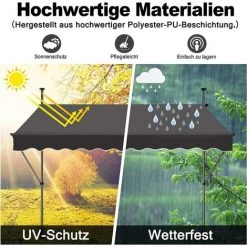 UISEBRT Store Banne Manuel, Store Balcon Avec Manivelle Hauteur Réglable Sans Perçage Protection UV, Solaire, Résistant Aux Intempéries Pour Balcon, Terrasse, Jardin (150 X 120 Cm, Gris Foncé) -Tente de réception Soldes 65671643 3