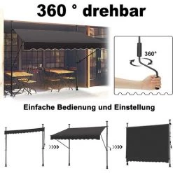 UISEBRT Store Banne Manuel, Store Balcon Avec Manivelle Hauteur Réglable Sans Perçage Protection UV, Solaire, Résistant Aux Intempéries Pour Balcon, Terrasse, Jardin (150 X 120 Cm, Gris Foncé) -Tente de réception Soldes 65671643 4