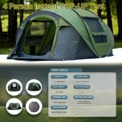 YIDOMDE Pop Up Tente Tentes Instantanées Pour Camping 4 Personnes Secondes Pop Up Ouverture Rapide Camping Randonnée Tente Aavec Sac De Transport Facile à Installer, Vert -Tente de réception Soldes 65745067 5