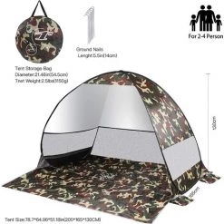 YIDOMDE Tente De Plage Pop-up Automatique, Anti-UV,imperméable,Grande Tente Instantanée Pour Camping En Plein Air,pour Enfants Et Adultes,familles,Plage,Camping - Camouflage -Tente de réception Soldes 65745113 5