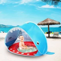 MAGICFOX Tente De Plage Enfant Anti-UV - Structure Pop-up Légère, Tente Composée D’une Piscine Et D’un Auvent - Dimension : 120*80*70cm Bleu -Tente de réception Soldes 65747127 2