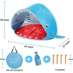 MAGICFOX Tente De Plage Enfant Anti-UV - Structure Pop-up Légère, Tente Composée D’une Piscine Et D’un Auvent - Dimension : 120*80*70cm Bleu -Tente de réception Soldes 65747127 4