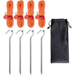 PERLE RARE Nylon Cord Strap Tendeur Cordon Réfléchissant Tente Clous Pour Camping En Plein Air Randonnée Auvents (4 Cordes + 4 Clous)