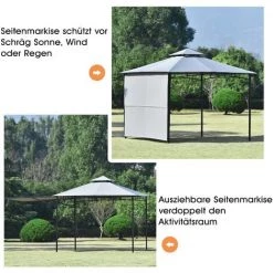 FVO Tonnelle De Terrasse Grande Surface Couverte Avec Panneau Latéral En Acier Enduit De Poudre Toit Résistant Avec Revêtement Hydrofuge 180 G/m² 3 M X 3 M X 2,68 M Gris -Tente de réception Soldes 65884501 4