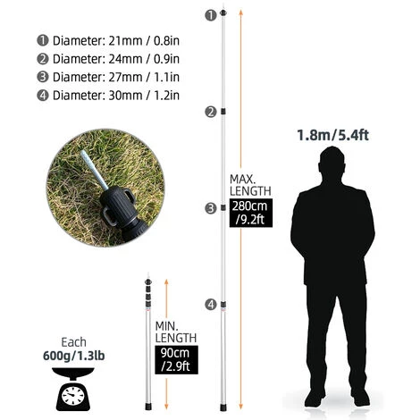 ASUPERMALL Poteaux De Bâche Télescopiques Poteaux De Tente De Camping Réglables Poteaux De Tente Portables Légers En Aluminium De Remplacement Pour Auvents Auvent Abri Anti-pluie, Rouge, 1 Pôle 4 ASUPERMALL Poteaux De Bâche Télescopiques Poteaux De Tente De Camping Réglables Poteaux De Tente Portables Légers En Aluminium De Remplacement Pour Auvents Auvent Abri Anti-pluie, Rouge, 1 Pôle - Image 2