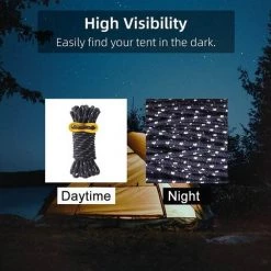 OSQI 6 Pièces Corde De Tente Réfléchissante Corde Tente Camping 4 M X 5 Mm Corde De Tente Noire Avec Tendeur Réglable Pour Les Tentes D'auvent De Camping En Plein Air -Tente de réception Soldes 65988463 3