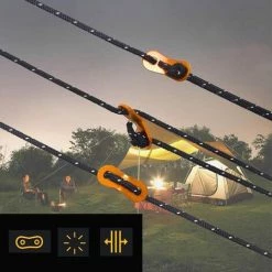 OSQI 6 Pièces Corde De Tente Réfléchissante Corde Tente Camping 4 M X 5 Mm Corde De Tente Noire Avec Tendeur Réglable Pour Les Tentes D'auvent De Camping En Plein Air -Tente de réception Soldes 65988463 4