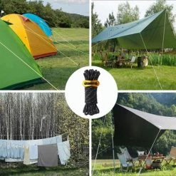 OSQI 6 Pièces Corde De Tente Réfléchissante Corde Tente Camping 4 M X 5 Mm Corde De Tente Noire Avec Tendeur Réglable Pour Les Tentes D'auvent De Camping En Plein Air -Tente de réception Soldes 65988463 5