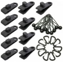Clips De Bâche, 30 Pièces Clips De Tente De Bouche De Crocodile Clips De Bâche Avec Serrure Serrée Vis De Serrage élastique Boules Bâche Tente Corde élastique Avec Mousqueton, Adélala
