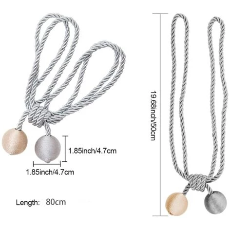 Lot De 2 Embrasses De Rideaux-Embrasse Rideau Tressage Rideaux Boucle Attaches Pour Rideaux-Boucles Pour Rideaux-Accessoires Pour Rideaux Et Stores- Beige + Gris -Adélala 4 Lot De 2 Embrasses De Rideaux-Embrasse Rideau Tressage Rideaux Boucle Attaches Pour Rideaux-Boucles Pour Rideaux-Accessoires Pour Rideaux Et Stores- Beige + Gris -Adélala - Image 2