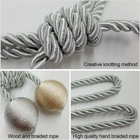 Lot De 2 Embrasses De Rideaux-Embrasse Rideau Tressage Rideaux Boucle Attaches Pour Rideaux-Boucles Pour Rideaux-Accessoires Pour Rideaux Et Stores- Beige + Gris -Adélala 5 Lot De 2 Embrasses De Rideaux-Embrasse Rideau Tressage Rideaux Boucle Attaches Pour Rideaux-Boucles Pour Rideaux-Accessoires Pour Rideaux Et Stores- Beige + Gris -Adélala - Image 3