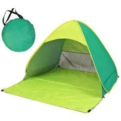 YIDOMDE Tente De Plage, Pop Up Baby Beach Beach Shade, UPF 50+ Tente Portable Instantanée Abri Solaire Pour 1-2 Personnes, Tente De Plage Automatique Pour Bébé Avec Sac De Transport (Vert,pas De Rideau)150*165*110cm
