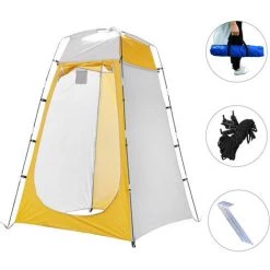 TANCYCO Tente De Douche Extérieure Portable Avec Protection UV Salle De Bain Tente De Camping Abri De Pluie Vestiaire Tente De Confidentialité Pour Camping En Plein Air Vélo Randonnée Plage Avec Sac De Transport (jaune Et Gris) -Tente de réception Soldes 66645934 2