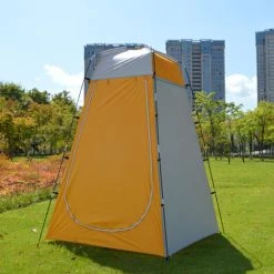 TANCYCO Tente De Douche Extérieure Portable Avec Protection UV Salle De Bain Tente De Camping Abri De Pluie Vestiaire Tente De Confidentialité Pour Camping En Plein Air Vélo Randonnée Plage Avec Sac De Transport (jaune Et Gris) -Tente de réception Soldes 66645934 5