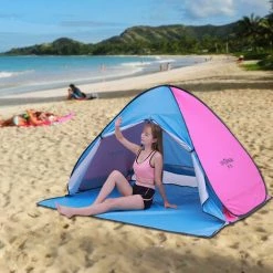 TANCYCO Tente De Camping En Plein Air Pop-up Fun-Play Tent Tente Instantanée Automatique Tente De Protection UV Auvent Pare-soleil Pour Camping Plage Arrière-cour (L, Jaune Et Rose) -Tente de réception Soldes 66806043 2