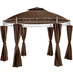 TECTAKE Tonnelle De Jardin Ronde Avec Panneaux Latéraux 6 Piliers En Métal 3,5 M X 2,8 M Marron - Marron
