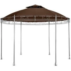 TECTAKE Tonnelle De Jardin Ronde Avec Panneaux Latéraux 6 Piliers En Métal 3,5 M X 2,8 M Marron - Marron -Tente de réception Soldes 66850050 3