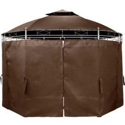 TECTAKE Tonnelle De Jardin Ronde Avec Panneaux Latéraux 6 Piliers En Métal 3,5 M X 2,8 M Marron - Marron -Tente de réception Soldes 66850050 4