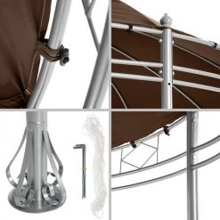 TECTAKE Tonnelle De Jardin Ronde Avec Panneaux Latéraux 6 Piliers En Métal 3,5 M X 2,8 M Marron - Marron -Tente de réception Soldes 66850050 5
