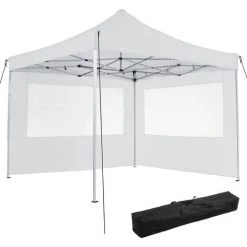 TECTAKE Tonnelle De Jardin Terrasse Pliante Autoportée Réglable 3 X 3 M Structure En Aluminium à 2 Parois Blanc + Sac De Transport - Blanc