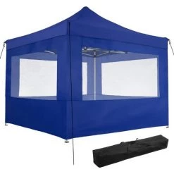 TECTAKE Tonnelle De Jardin Terrasse Pliante Autoportée Réglable 3 X 3 M Structure En Aluminium à 4 Parois Bleu + Sac De Transport - Bleu