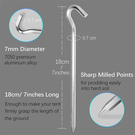 WAHAISON Piquets De Tente De 18 Cm - En Métal - Pour Sols Durs - Idéal Pour Le Jardin, Et Les Tentes La Pêche 4 WAHAISON Piquets De Tente De 18 Cm - En Métal - Pour Sols Durs - Idéal Pour Le Jardin, Et Les Tentes La Pêche - Image 2