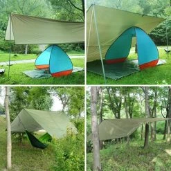 OCXIN Bâche, Bâche Pour Hamac, Bâche Imperméable 3m X 3m Avec Oeillets + 6 Piquets De Sol + 6 Cordes, Protection Pluie Protection Solaire Sous-couche Tente Hamac Pour Camping Extérieur -Tente de réception Soldes 66998437 5