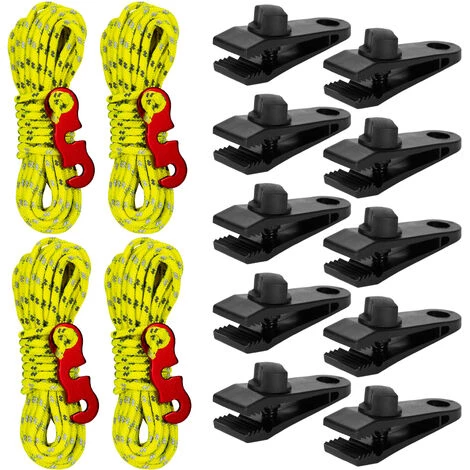 TANCYCO 10 Pcs Tente Auvent Pinces Clips Avec Guyline Cordons Ajusteur Tente Tendeurs Pour Tente Randonnée Camping Sac à Dos 3 TANCYCO 10 Pcs Tente Auvent Pinces Clips Avec Guyline Cordons Ajusteur Tente Tendeurs Pour Tente Randonnée Camping Sac à Dos