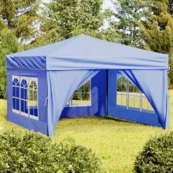TRUE DEAL Tente De Réception Pliable Avec Parois Bleu 3x3 M