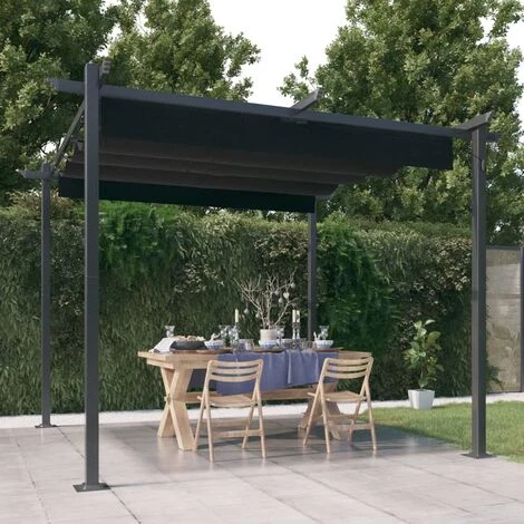 TRUE DEAL Tonnelle De Jardin Avec Toit Rétractable 3x3 M Anthracite 3 TRUE DEAL Tonnelle De Jardin Avec Toit Rétractable 3x3 M Anthracite