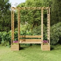 TRUE DEAL Pergola De Jardin Avec Banc Et Jardinières Bois De Pin Imprégné