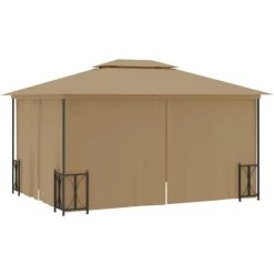 TRUE DEAL Tonnelle Avec Parois Et Toit Double 3x4 M Taupe -Tente de réception Soldes 67310236 4