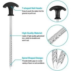 FLYME 10pcs Clous De Tente à Vis, Clous De Tente Antirouille Galvanisés Clous De Camping Pour Camping Voyage Randonnée -Tente de réception Soldes 67806775 4