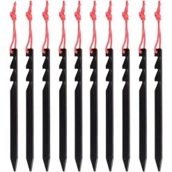 YIENJAOY AGILITY Piquets De Tente 10 Pièces Sardines Camping Piquets De Fixation Léger Avec Sac De Rangement Pour Randonnée Voyage En Plein Air Activités Extérieur Y Design - 18cm - Noir
