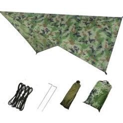 YIENJAOY AGILITY Camping Bâche Anti-Pluie Rain Tarp Imperméable Tarp Rain Fly Toile De Tente Avec Sac De Rangement Pour Extérieur Camping Randonnée, Camouflage 230*140cm