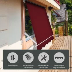 Outsunny Store Banne Manuel Inclinaison Réglable Aluminium Polyester Imperméabilisé 70L X 180l Cm Aubergine - Violet -Tente de réception Soldes 6812070 4