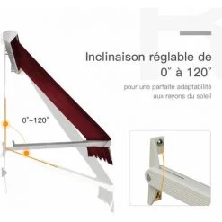 Outsunny Store Banne Manuel Inclinaison Réglable Aluminium Polyester Imperméabilisé 70L X 180l Cm Aubergine - Violet -Tente de réception Soldes 6812070 5