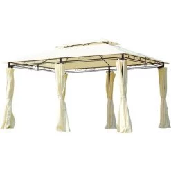 Outsunny Tonnelle Barnum Pavillon De Jardin Style Colonial Double Toit Toiles Latérales Amovibles 3L X 4l X 2,65H M Crème - Beige