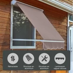 Outsunny Store Banne Manuel Inclinaison Réglable Aluminium Polyester Imperméabilisé 70L X 180l Cm Taupe Clair -Tente de réception Soldes 6812080 4