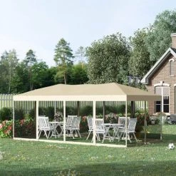 Outsunny Tonnelle Barnum Pliant Pop-up Style Colonial 5,91L X 2,97l X 2,55H M 6 Moustiquaires + Sac De Transport Beige Noir - Beige -Tente de réception Soldes 6812149 2