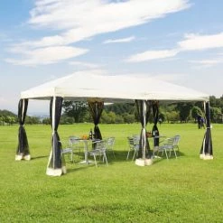 Outsunny Tonnelle Barnum Pliant Pop-up Style Colonial 5,91L X 2,97l X 2,55H M 6 Moustiquaires + Sac De Transport Beige Noir - Beige -Tente de réception Soldes 6812149 4