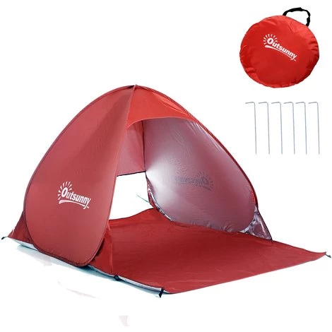 Outsunny Abri De Plage Tente De Plage Pliable Pop-up Automatique Instantané Protection UV Fenêtre Arrière Grand Tapis De Sol Rouge Brique - Rouge 3 Outsunny Abri De Plage Tente De Plage Pliable Pop-up Automatique Instantané Protection UV Fenêtre Arrière Grand Tapis De Sol Rouge Brique - Rouge