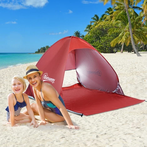 Outsunny Abri De Plage Tente De Plage Pliable Pop-up Automatique Instantané Protection UV Fenêtre Arrière Grand Tapis De Sol Rouge Brique - Rouge 4 Outsunny Abri De Plage Tente De Plage Pliable Pop-up Automatique Instantané Protection UV Fenêtre Arrière Grand Tapis De Sol Rouge Brique - Rouge - Image 2