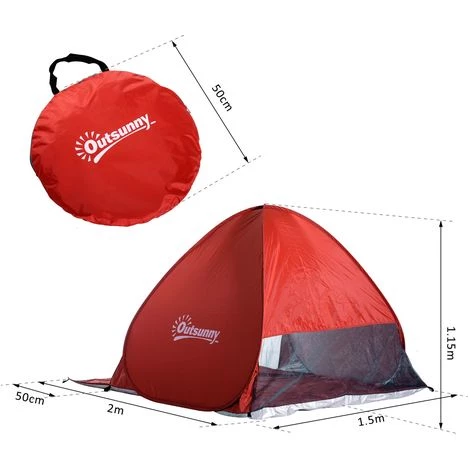 Outsunny Abri De Plage Tente De Plage Pliable Pop-up Automatique Instantané Protection UV Fenêtre Arrière Grand Tapis De Sol Rouge Brique - Rouge 5 Outsunny Abri De Plage Tente De Plage Pliable Pop-up Automatique Instantané Protection UV Fenêtre Arrière Grand Tapis De Sol Rouge Brique - Rouge - Image 3