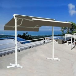 SUNNY INCH ® Stores Double Pente Sur Pied Avec Coffre - Taupe - 3,5 X 3 M - Taupe