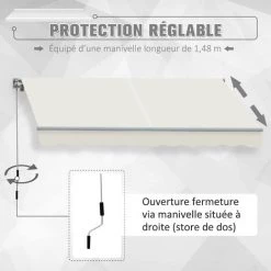 Outsunny Store Banne Manuel Rétractable Aluminium Polyester Imperméabilisé 3L X 2,5l M Crème - Crème -Tente de réception Soldes 7041048 5