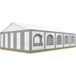 INTENT24.FR Tente De Réception 5x10 M Toile De Haute Qualité Env. 240g/m² PE Gris-Blanc Construction En Acier Galvanisé Avec Raccordement Par Vissage - Gris